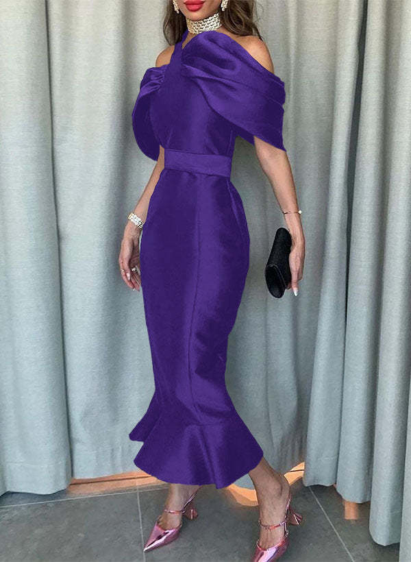 Sleeveless Ankle-Length Satin Graduation Dress in Trumpet/Mermaid Style