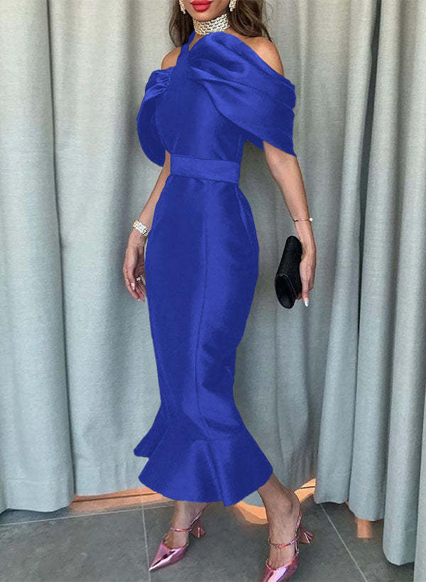 Sleeveless Ankle-Length Satin Graduation Dress in Trumpet/Mermaid Style