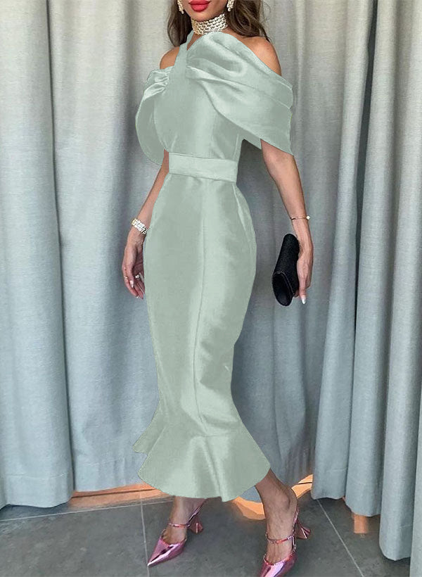 Sleeveless Ankle-Length Satin Graduation Dress in Trumpet/Mermaid Style