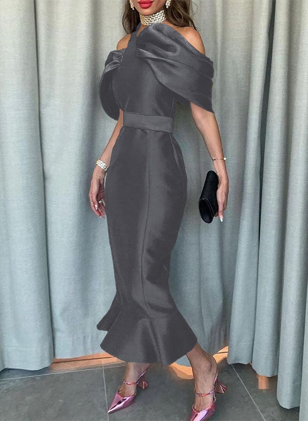 Sleeveless Ankle-Length Satin Graduation Dress in Trumpet/Mermaid Style