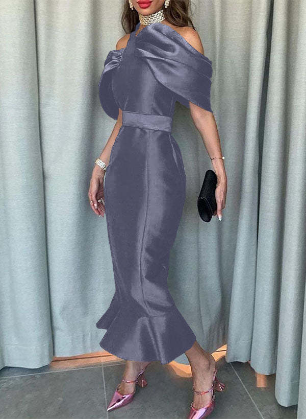 Sleeveless Ankle-Length Satin Graduation Dress in Trumpet/Mermaid Style