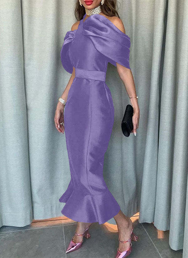 Sleeveless Ankle-Length Satin Graduation Dress in Trumpet/Mermaid Style