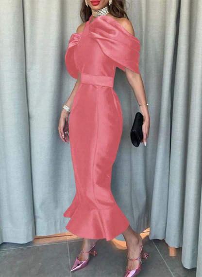 Sleeveless Ankle-Length Satin Graduation Dress in Trumpet/Mermaid Style