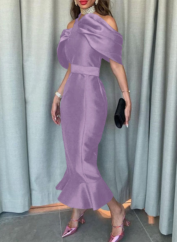 Sleeveless Ankle-Length Satin Graduation Dress in Trumpet/Mermaid Style