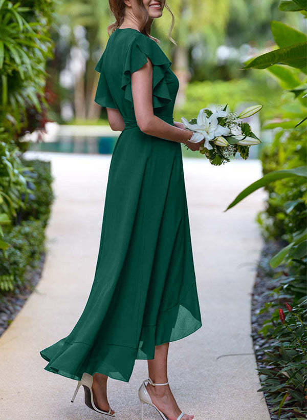 A-Line V-Neck Sleeveless Chiffon Graduation Dress Ruffle