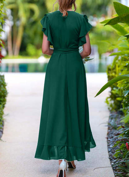 A-Line V-Neck Sleeveless Chiffon Graduation Dress Ruffle