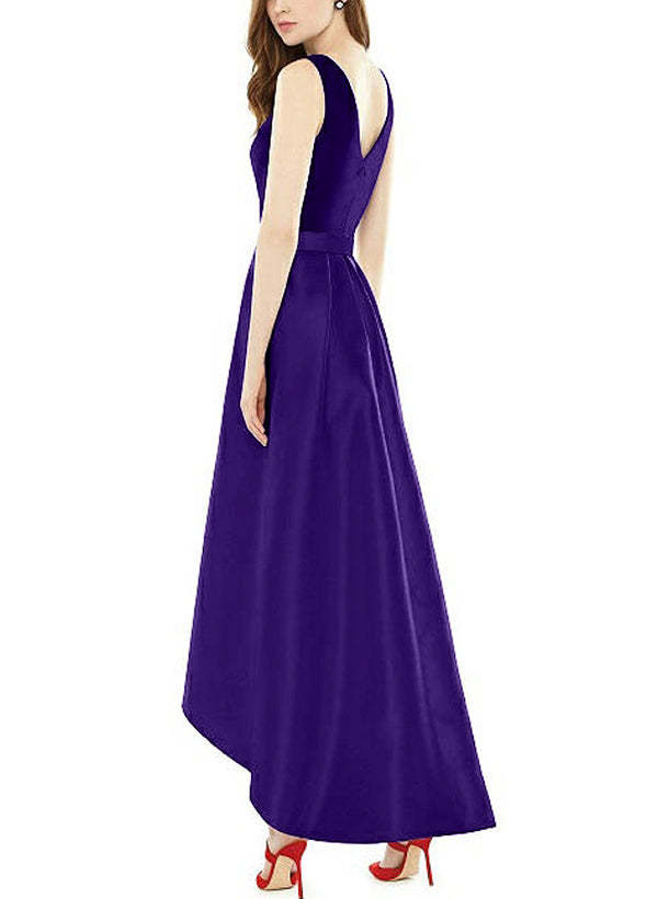 Satin V-Neck Sleeveless A-Line Ankle-Length Graduation Dress