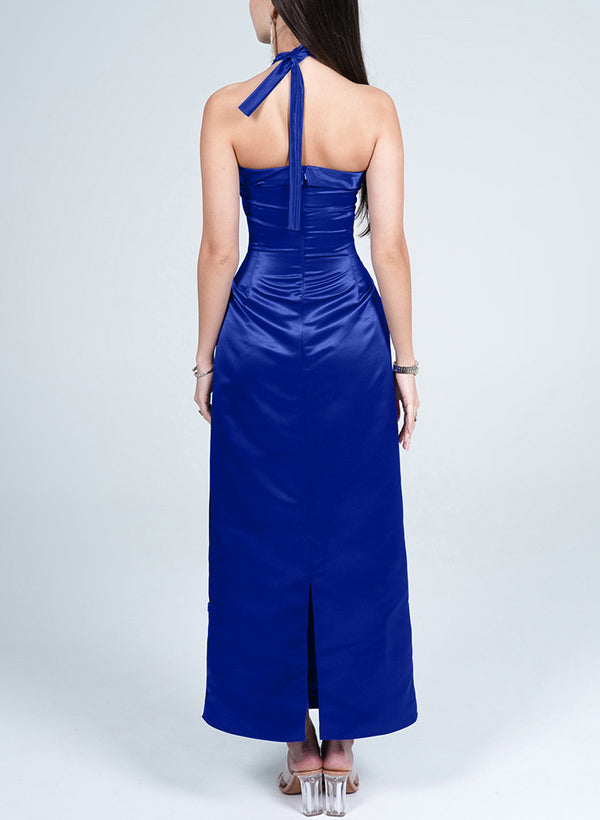 Halter Sleeveless Silk Like Satin Graduation Dress