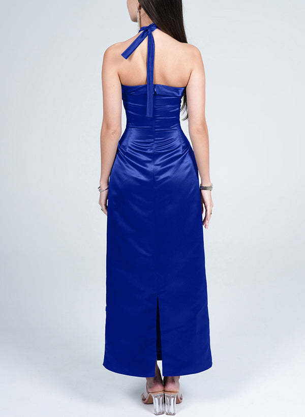 Halter Sleeveless Silk Like Satin Graduation Dress