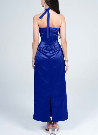 Halter Sleeveless Silk Like Satin Graduation Dress