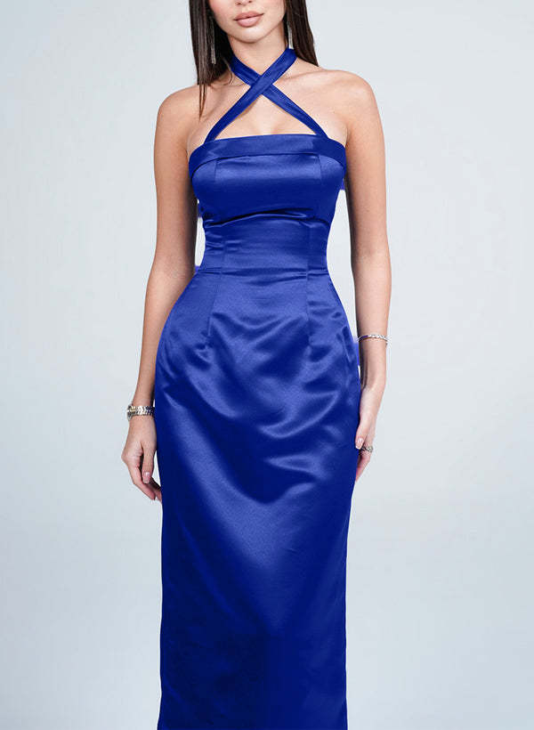 Halter Sleeveless Silk Like Satin Graduation Dress