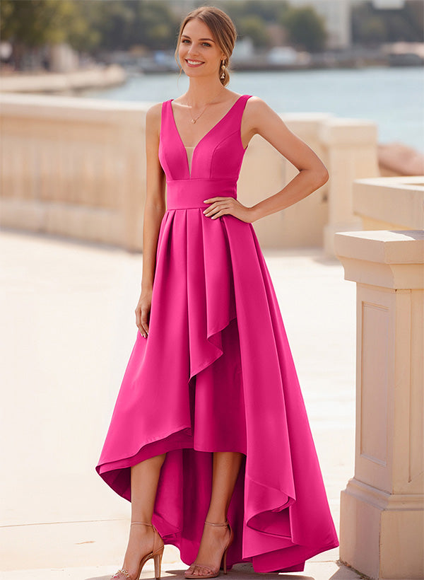 Satin Graduation Dress A-Line V-Neck Sleeveless Floor-Length