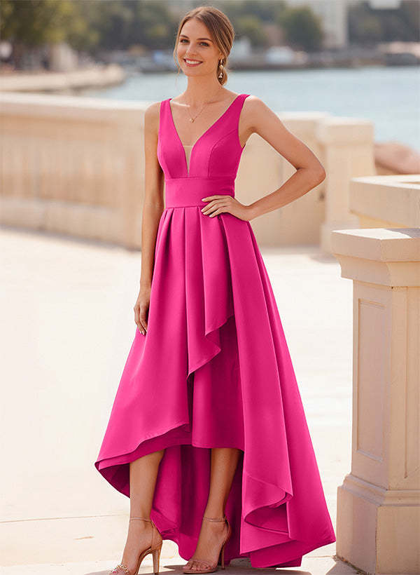 Satin Graduation Dress A-Line V-Neck Sleeveless Floor-Length