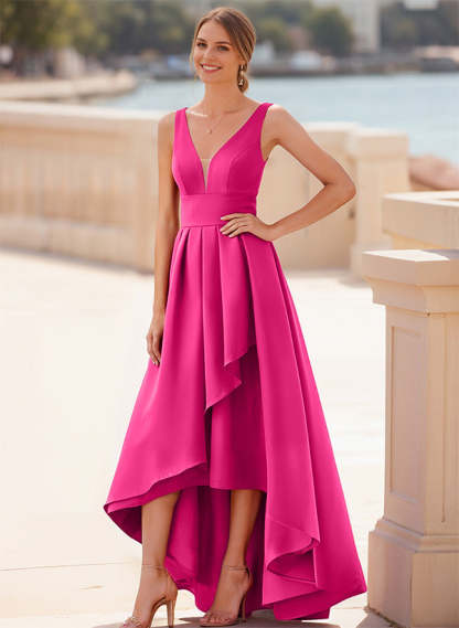 Satin Graduation Dress A-Line V-Neck Sleeveless Floor-Length