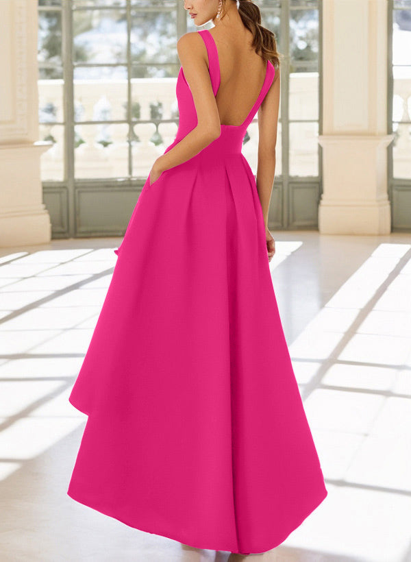 Satin Graduation Dress A-Line V-Neck Sleeveless Floor-Length