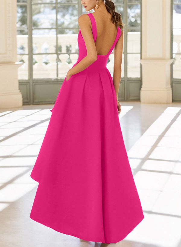 Satin Graduation Dress A-Line V-Neck Sleeveless Floor-Length