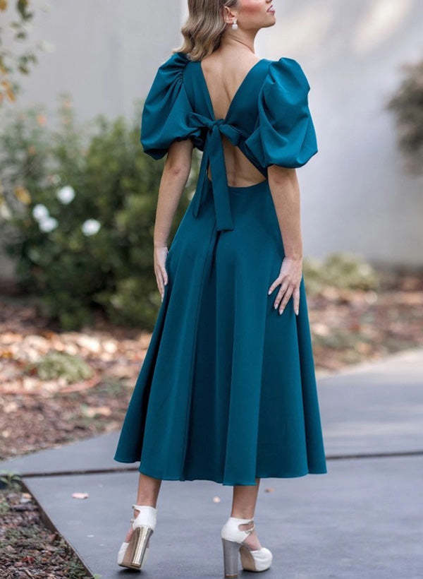 Tea-Length Elastic Satin Graduation Dress