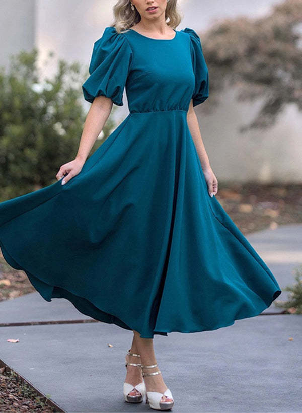 Tea-Length Elastic Satin Graduation Dress