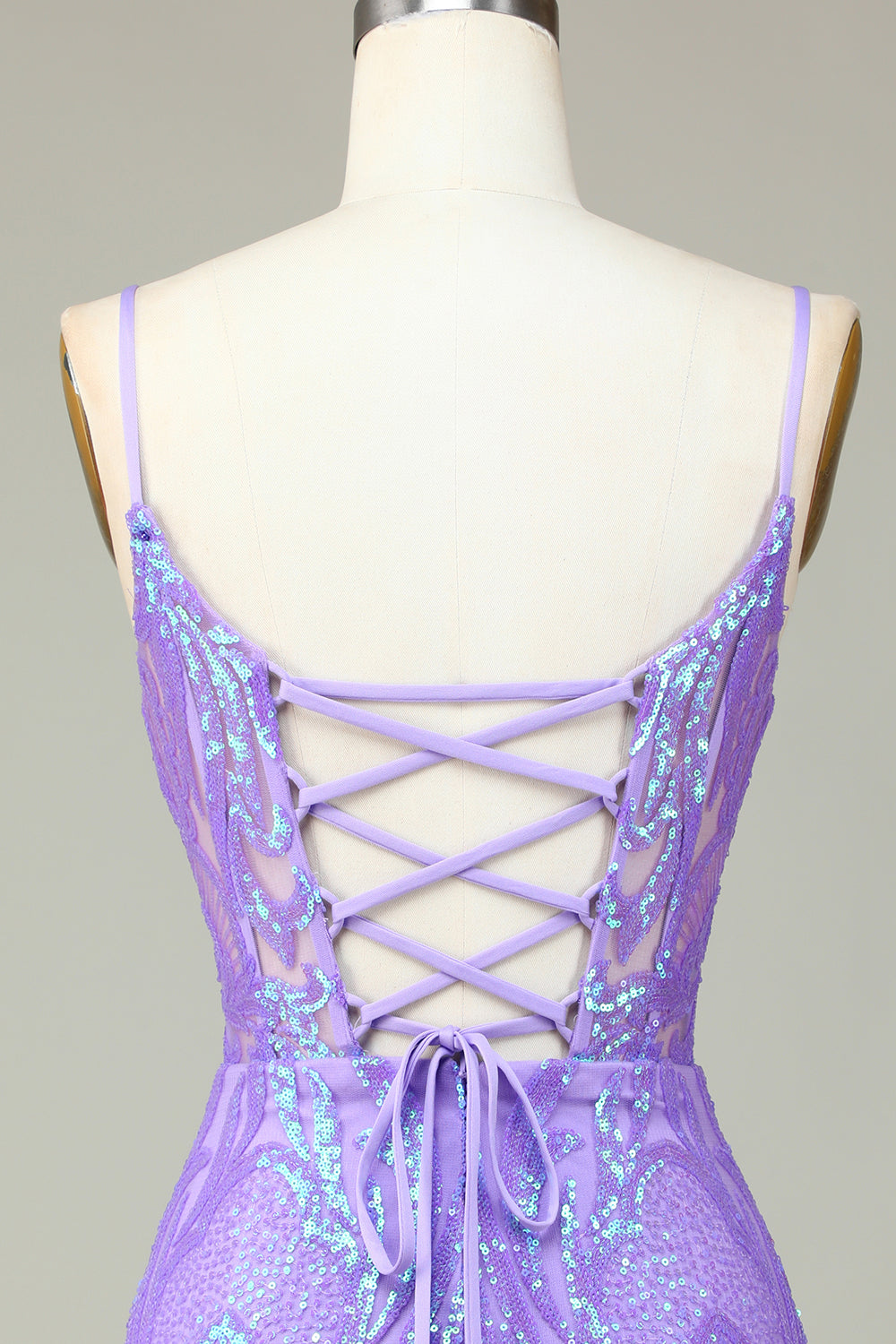 Sparkly Sheath Spaghetti Straps Lilac Sequins Short Cocktail Dress With Criss Cross Back