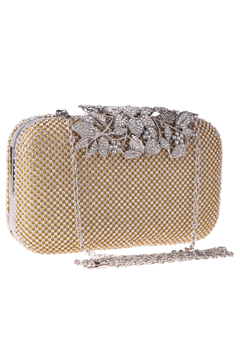 Prom Clutch Adorned with Golden Beads and Crystals
