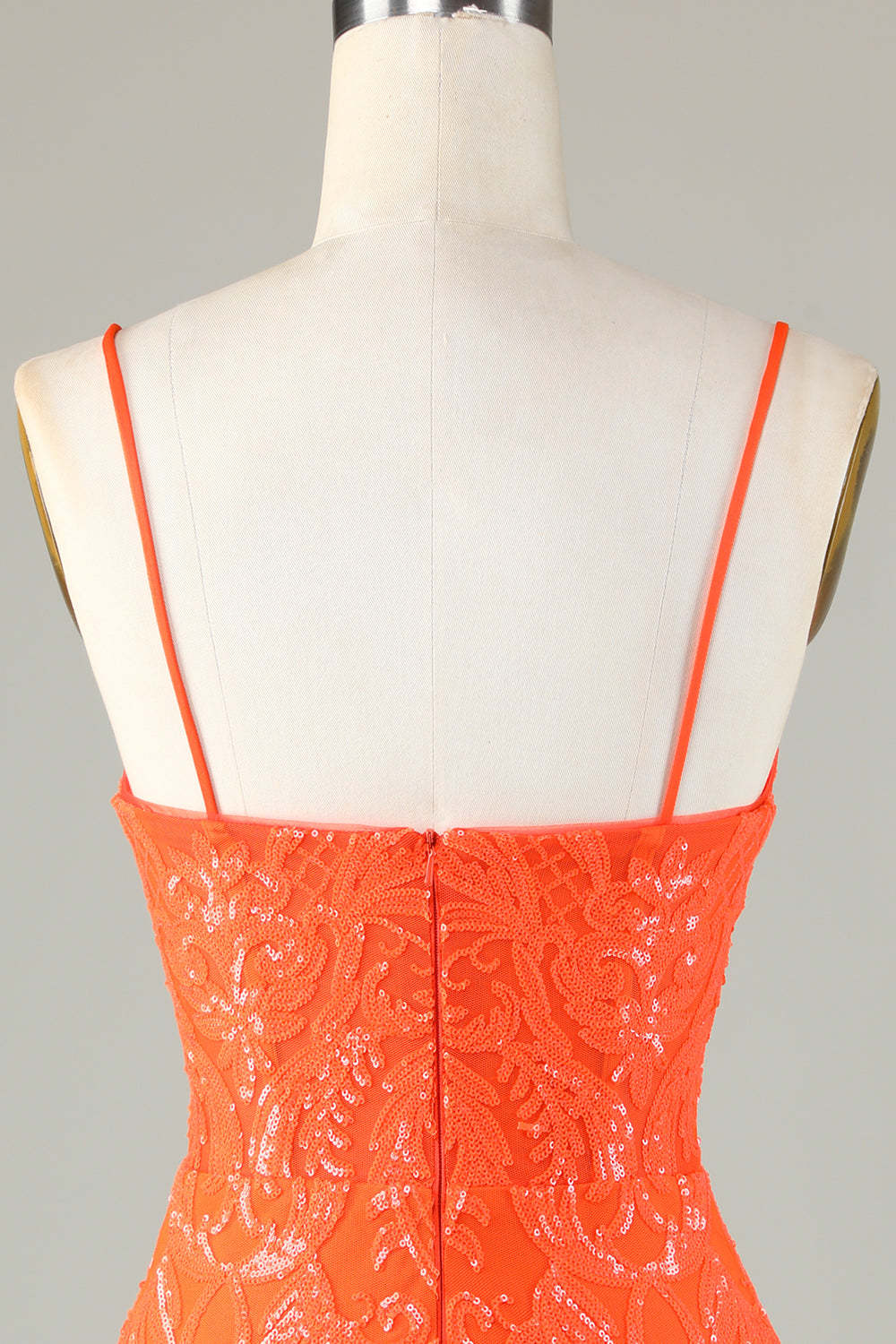Sparkly Sheath Spaghetti Straps Orange Sequins Corset Cocktail Dress