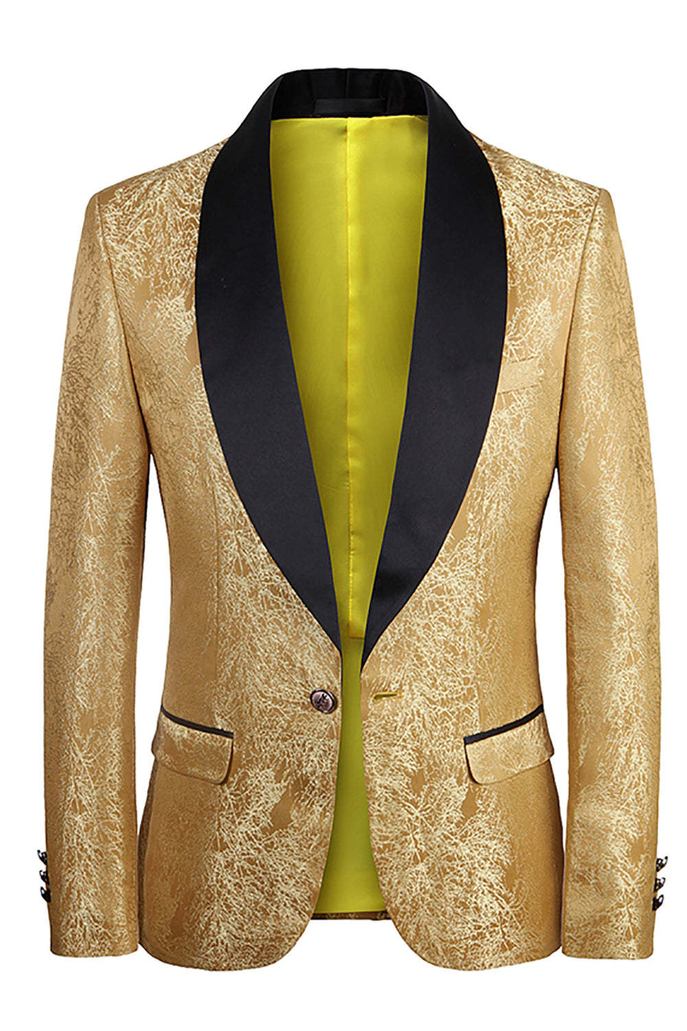 Men's Golden Jacquard Prom Blazer with One Button