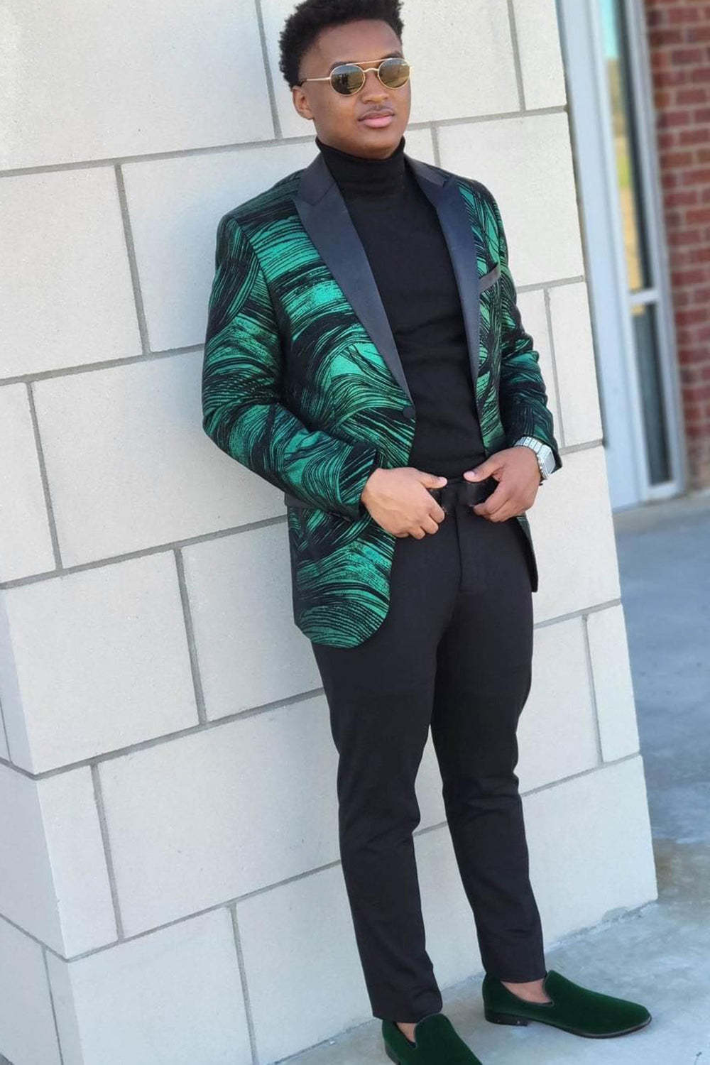 Sparkly Men's Prom Blazer with Dark Green Peak Lapel