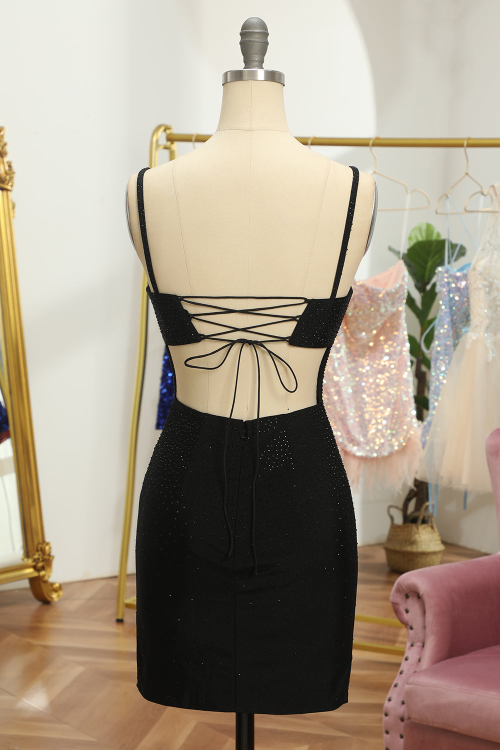 Red Sequins Lace Up Tight Short Cocktail Dress