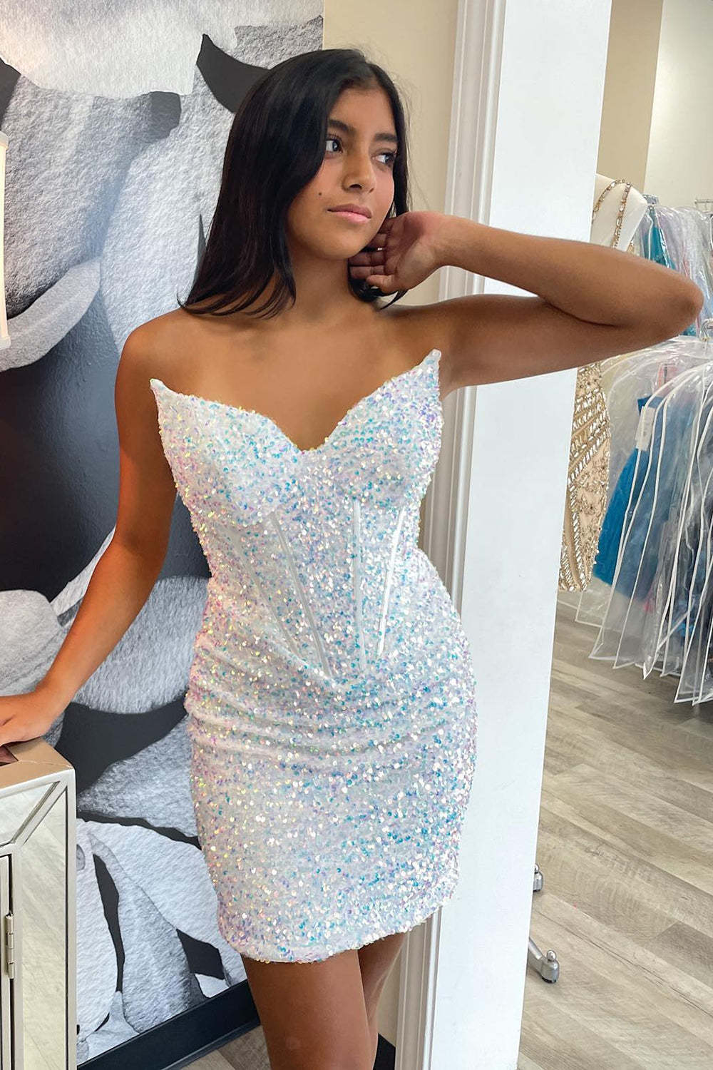 Bodycon Sweetheart Red Sequins Corset Cocktail Dress