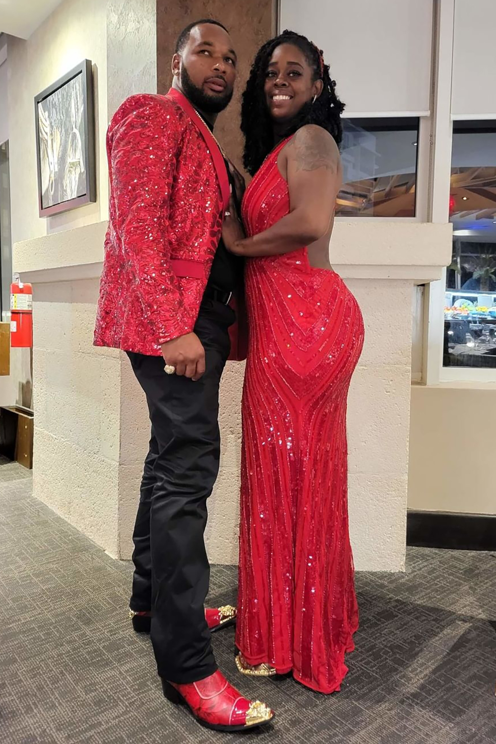 Men's Prom Suits with Red Glitter Sequins