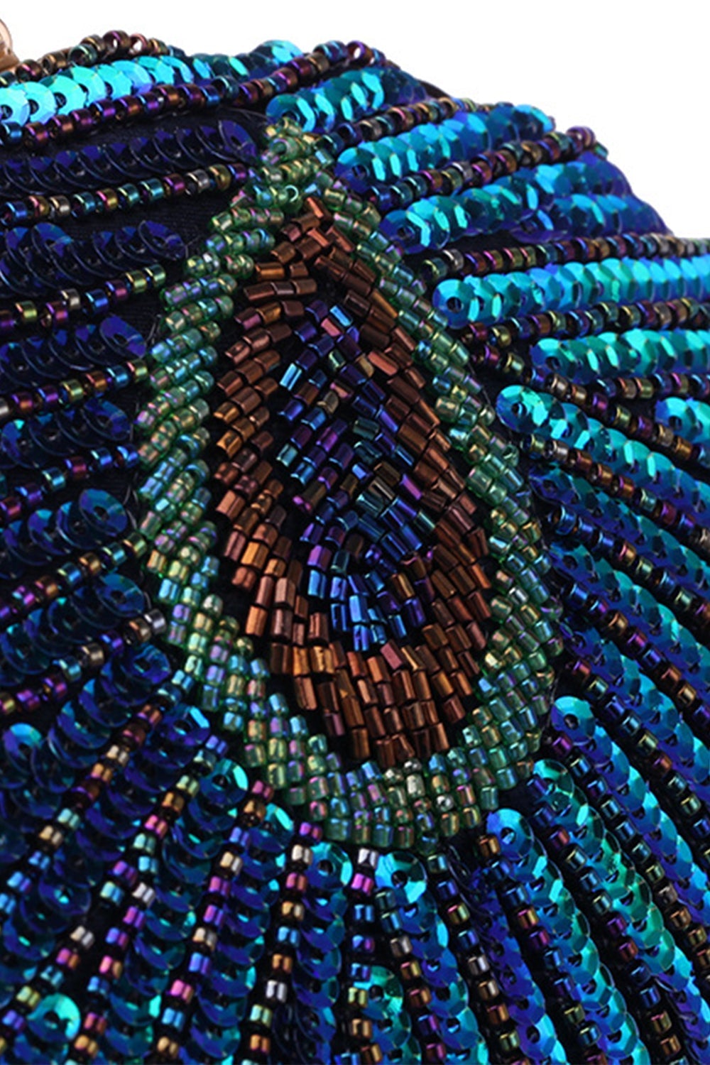 Shell Shaped Beaded Clutch in Peacock Green