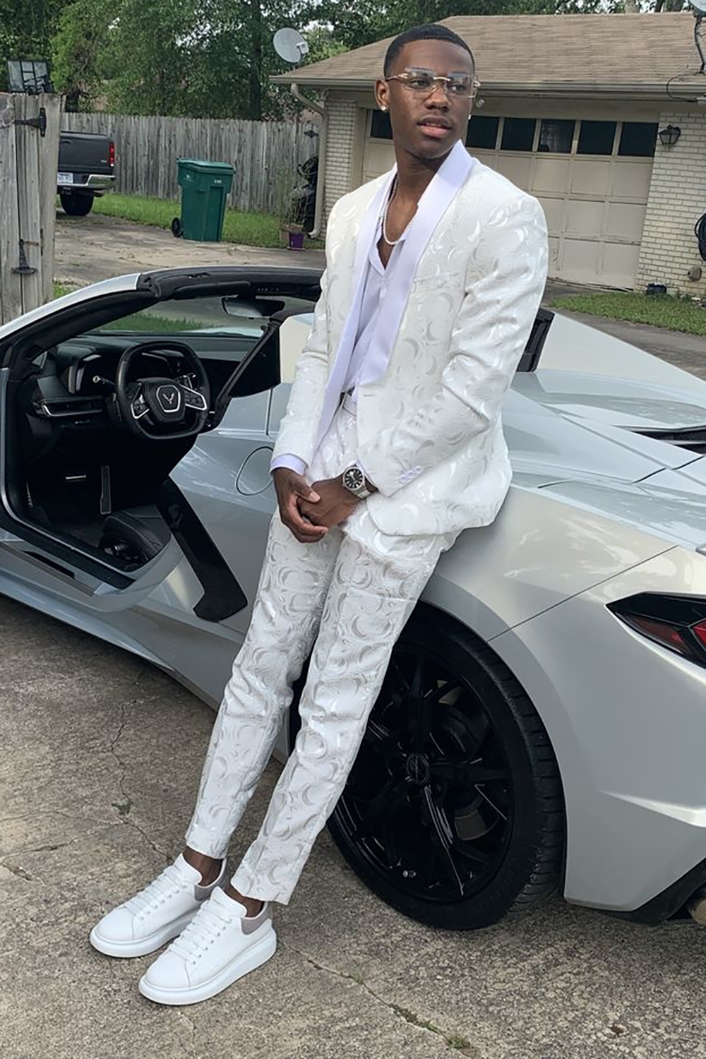 Men's Prom Suits with White Jacquard Shawl Lapel in 2 Pieces