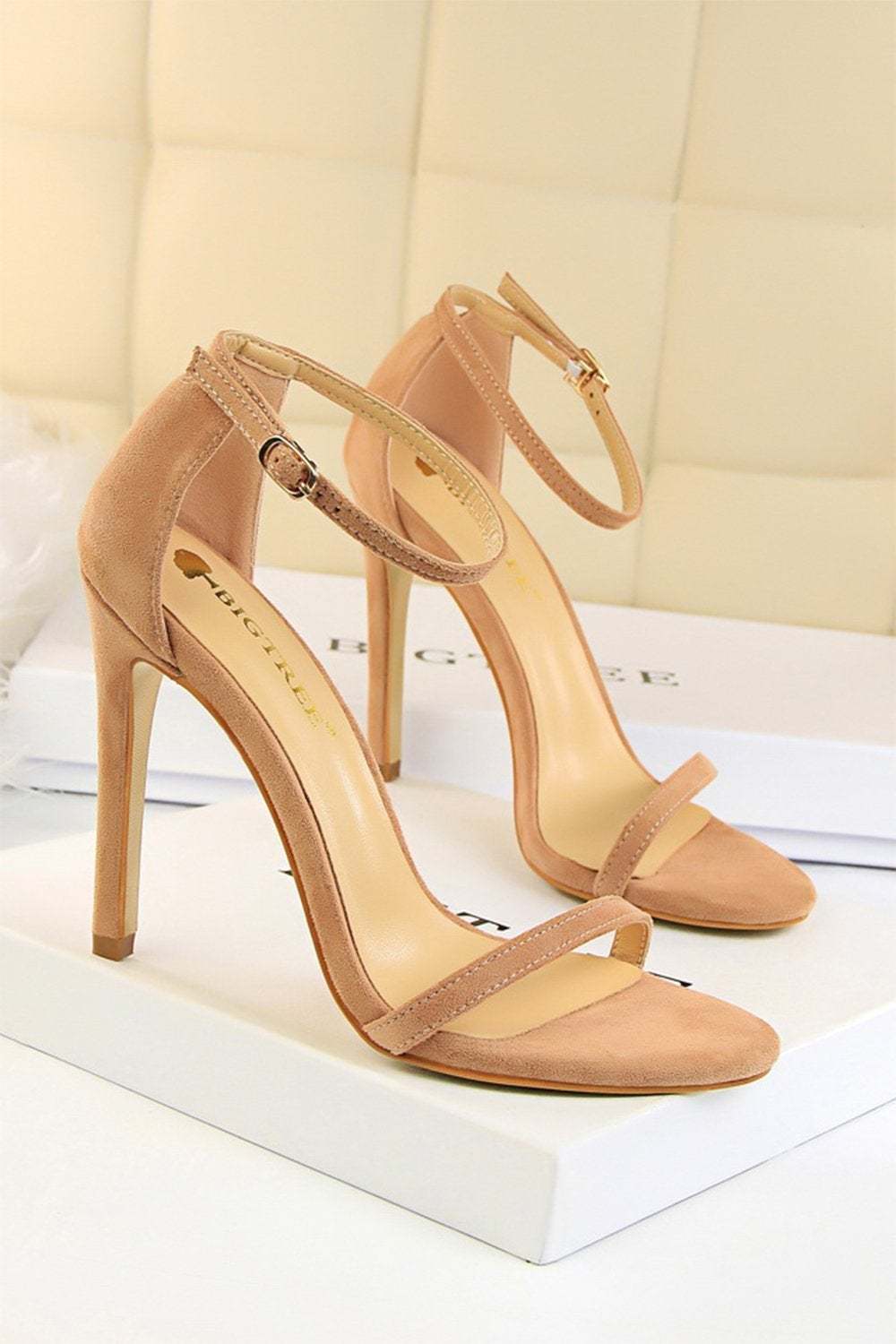 Stiletto Heels with Strappy Apricot Design