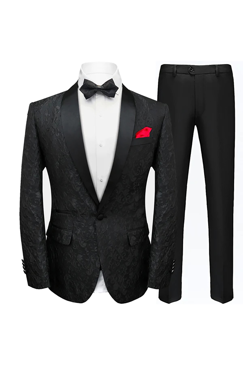 Men's Prom Suits with Golden Jacquard Shawl Lapel 2-Piece Set