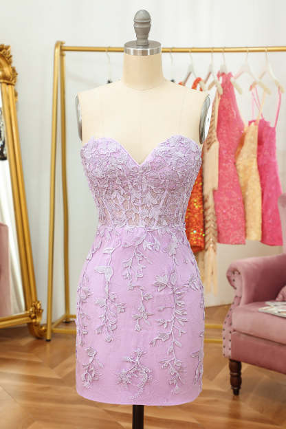Sheath Sweetheart Purple Short Cocktail Dress With Appliques