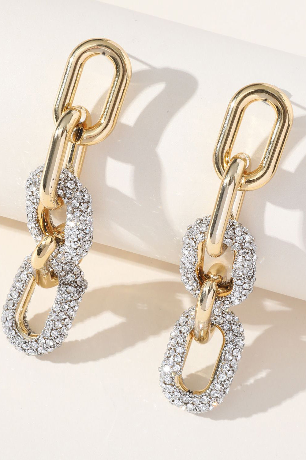 Rhinestone Earrings with Metallic Chain
