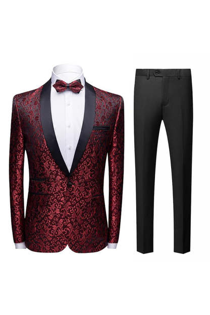Men's 2-Piece Suits with Black Jacquard Shawl Lapel