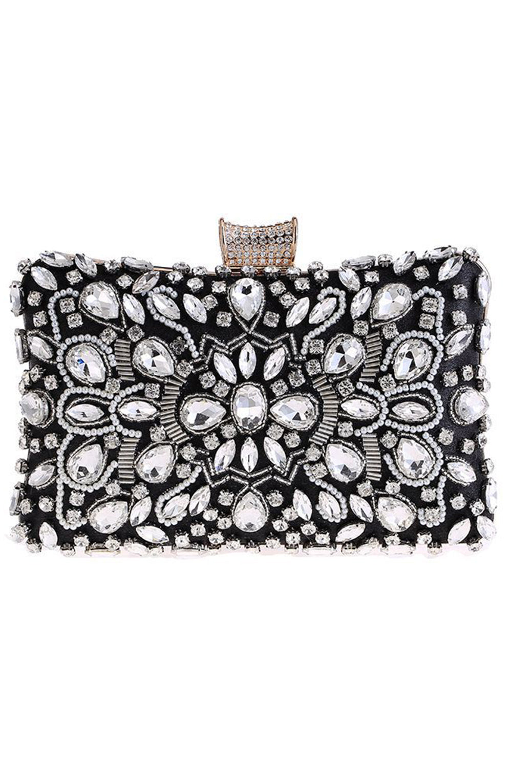 Crystal-Adorned Black Clutch for Parties