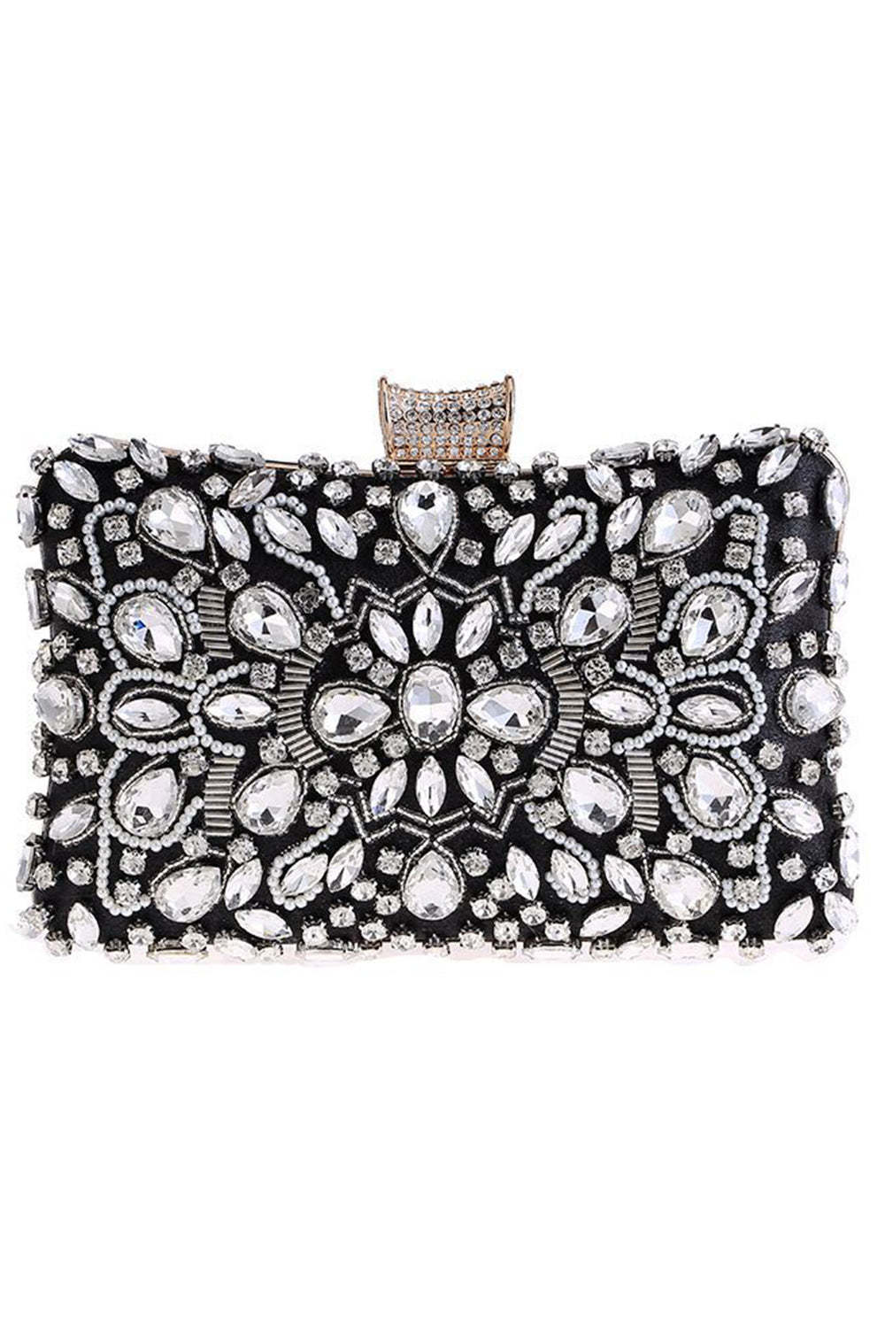 Crystal-Adorned Black Clutch for Parties