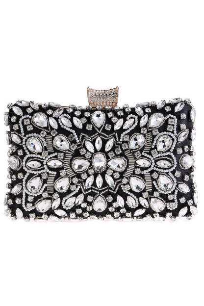 Crystal-Adorned Black Clutch for Parties