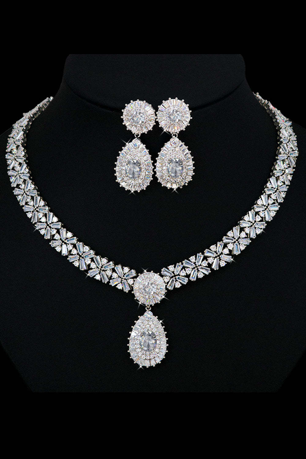 Jewelry Set with Royal Blue Crystal Necklace and Earrings