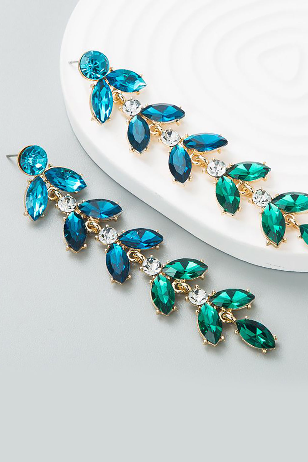 Earrings with Rhinestone Leaves in Vibrant Colors