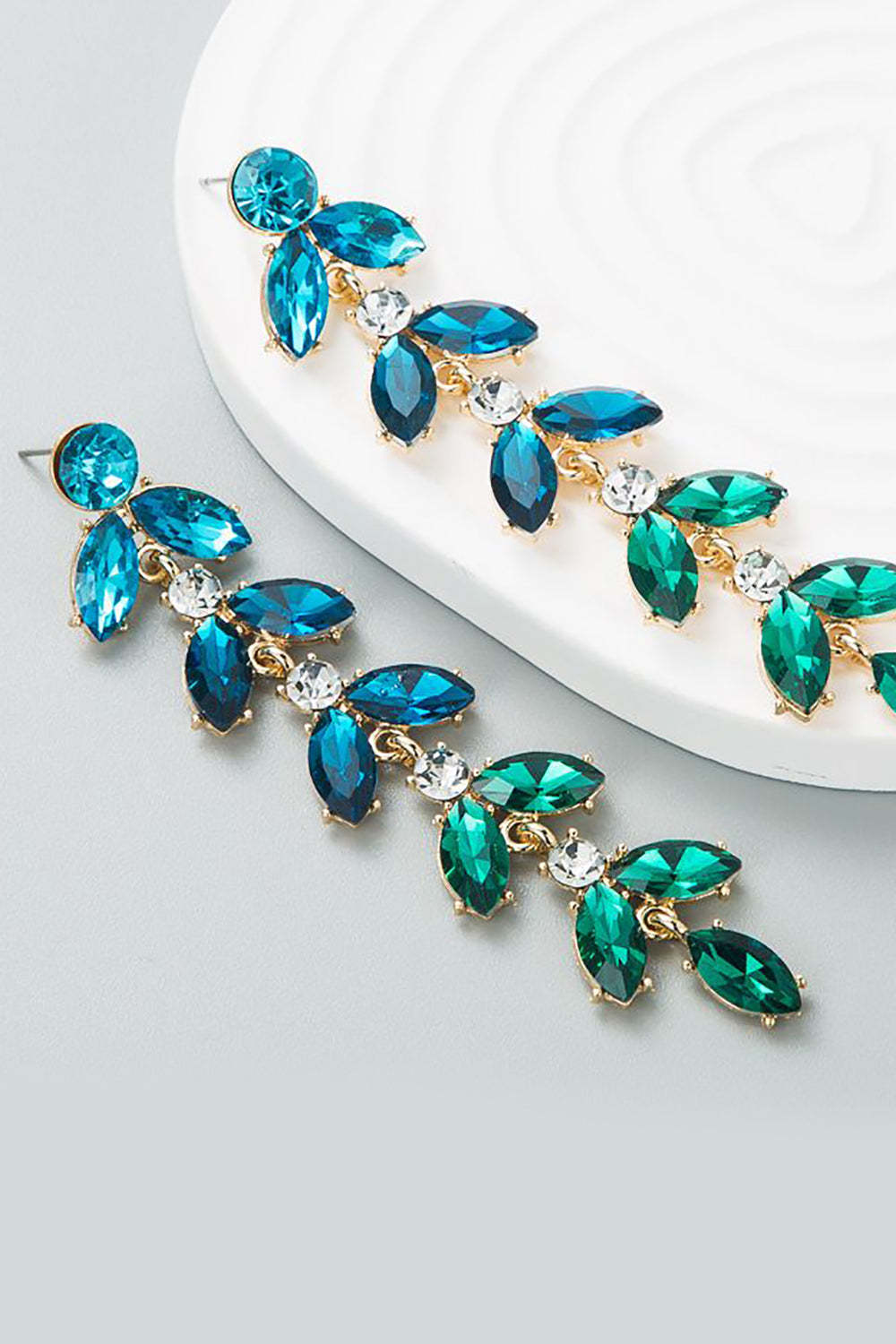 Earrings with Rhinestone Leaves in Vibrant Colors