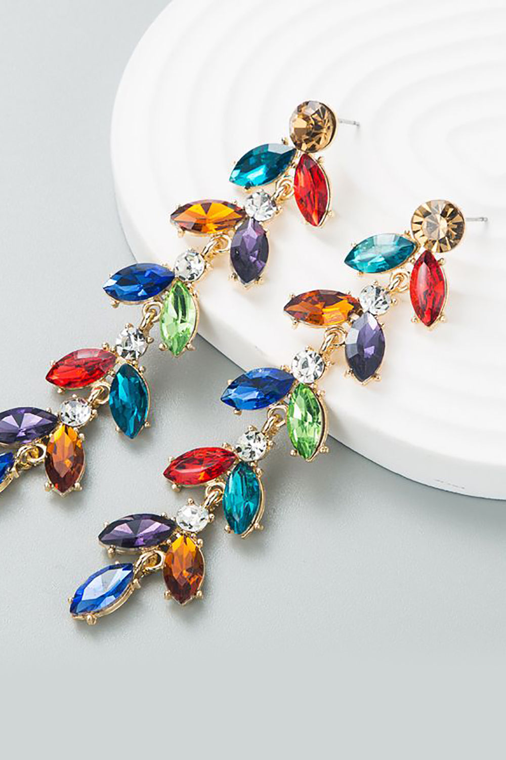 Earrings with Rhinestone Leaves in Vibrant Colors