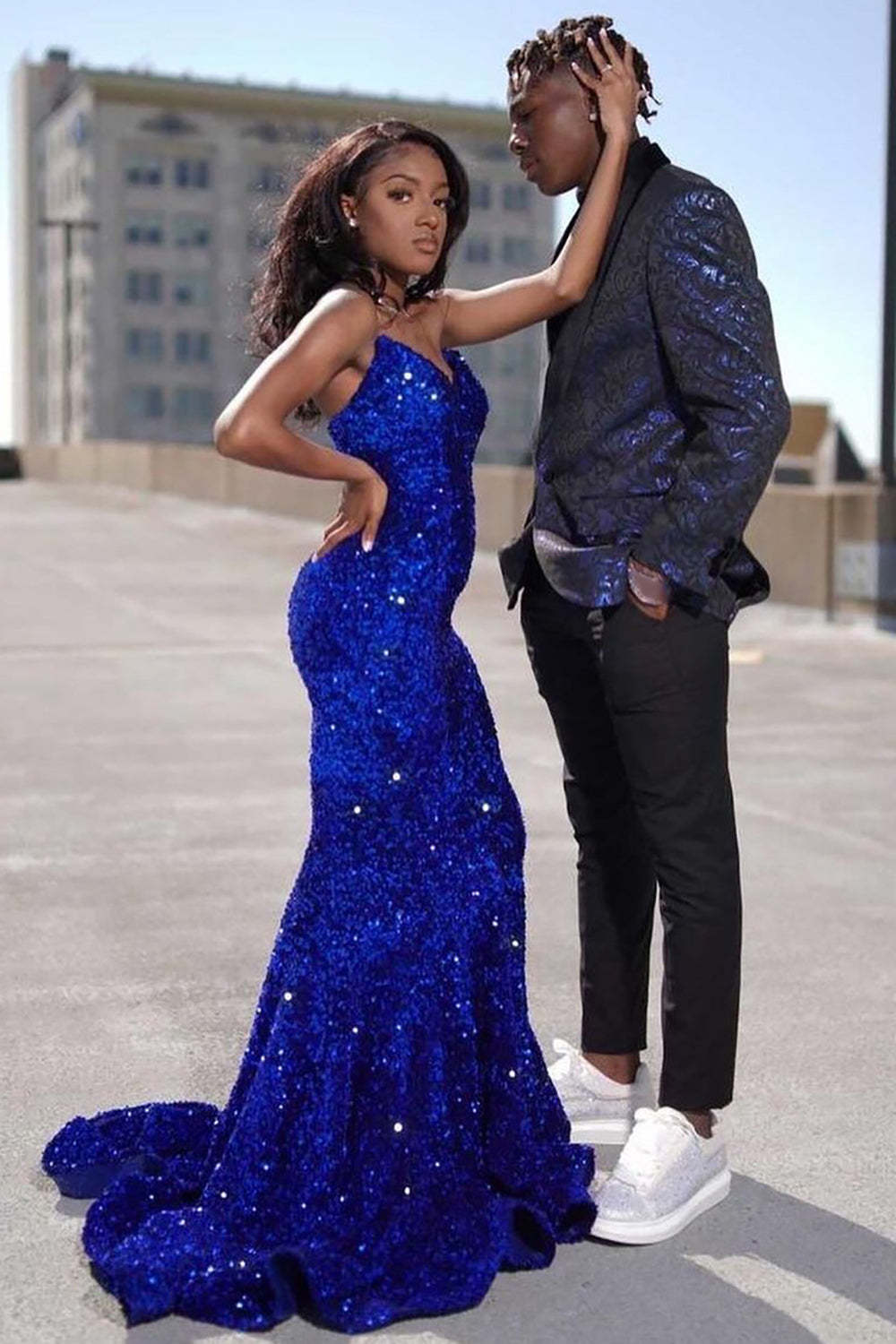 Sparkly Men's Prom Blazer with Dark Blue Shawl Lapel