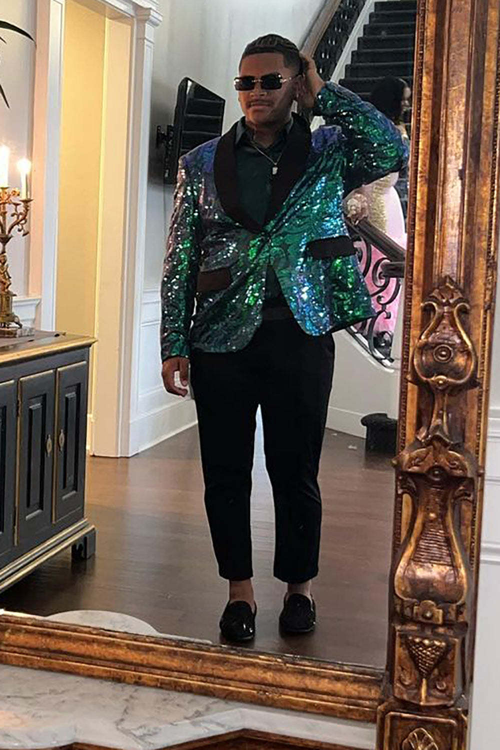 Men's Prom 2 Piece Suits with Dark Green Shawl Lapel