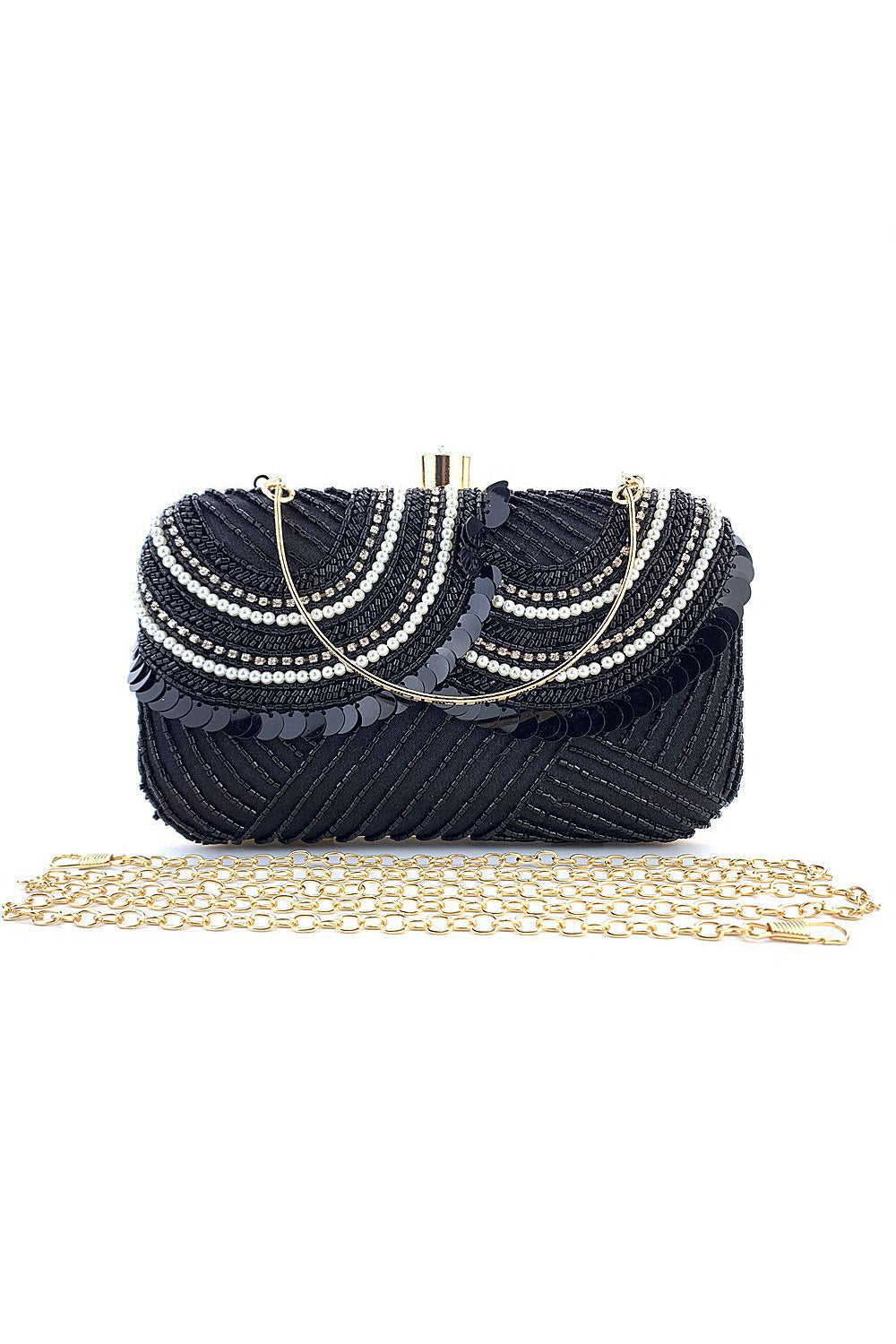 Mini Party Handbag in Black with Beads and Sequins
