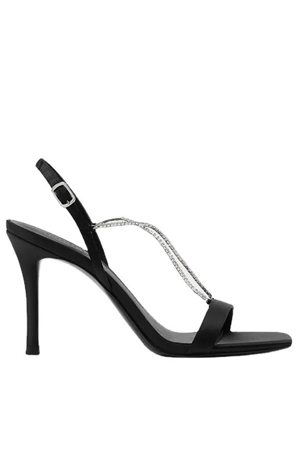 Black High Heel Stilettos with Beading and Square Toe