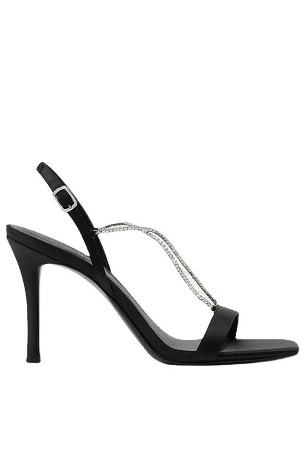 Black High Heel Stilettos with Beading and Square Toe