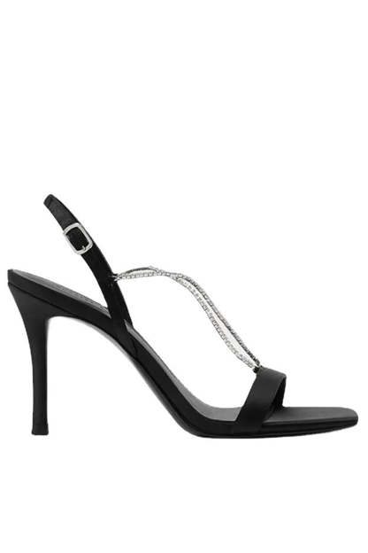 Black High Heel Stilettos with Beading and Square Toe